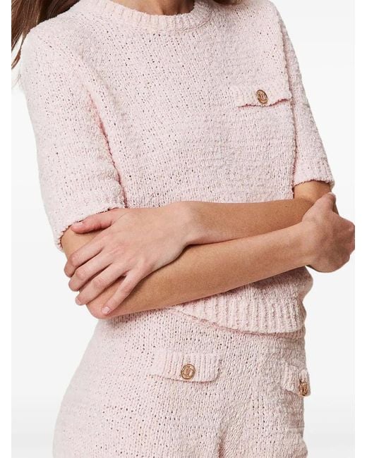 Twinset Pink Oval T Button Cropped Jumper