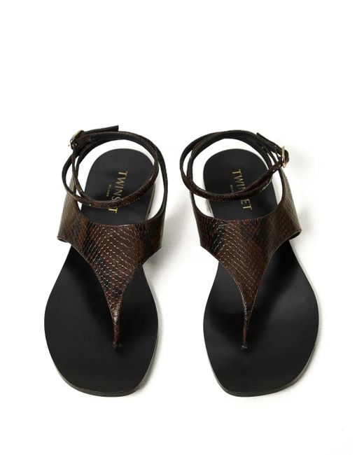 Twinset Brown Snakeskin-Effect Flat Sandals