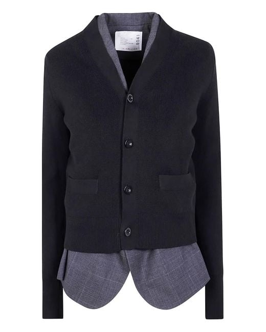 Sacai Black Ribbed Wool Cardigan