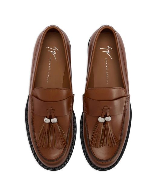 Giuseppe Zanotti Brown Tassel Logo Leather Loafers for men