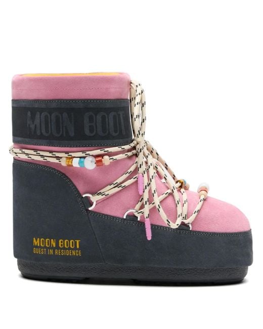 Moon Boot Pink Ambidextrous Suede Mini Boots With Adjustable Drawstring
