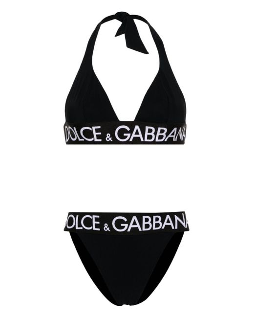 Dolce & Gabbana Black Logo-band Triangle-cup Bikini
