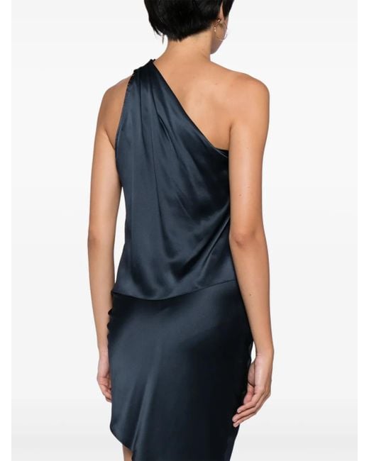 Michelle Mason Blue Asymmetric Halterneck Silk Top