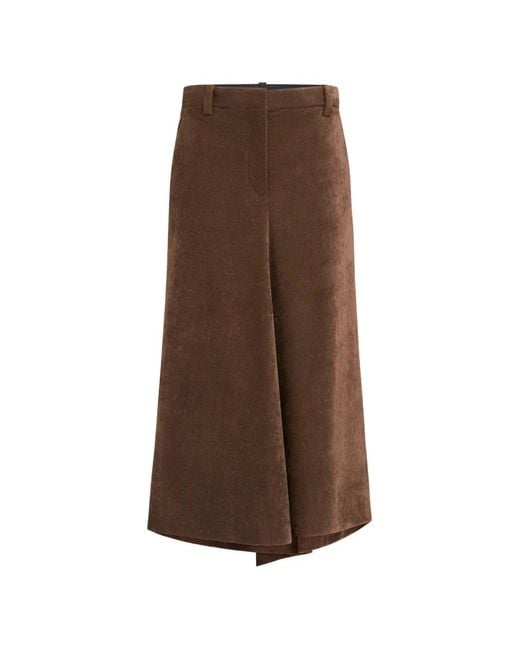 Brunello Cucinelli Brown Fluid Corduroy Flute Skirt With Monili