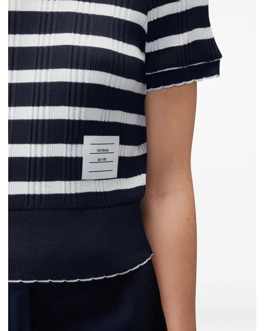 Thom Browne Blue Striped Scallop-Edge T-Shirt