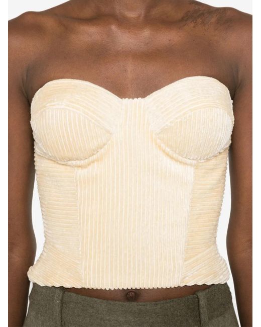 Ermanno Scervino Natural Ribbed Velvet Bustier Top