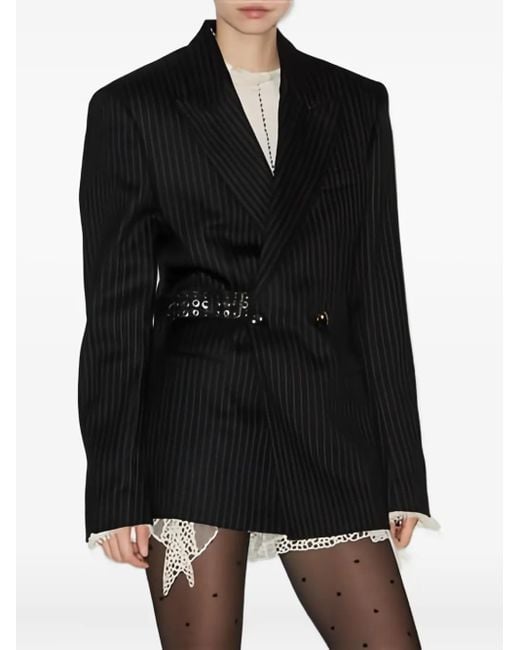 Isabel Marant Black Pinstripe Studded-Belt Jacket