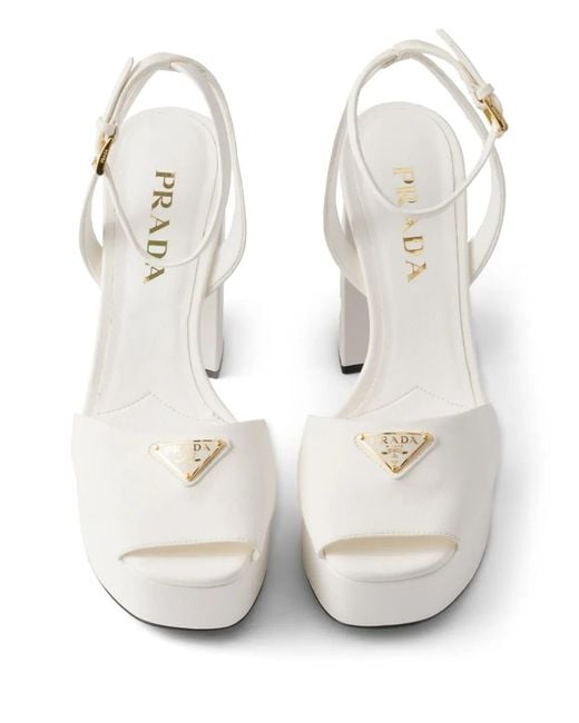 Prada White Nappa Leather Platform Sandals 115