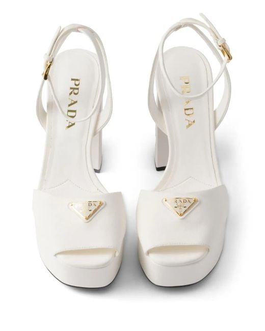 Prada White Nappa Leather Platform Sandals 115