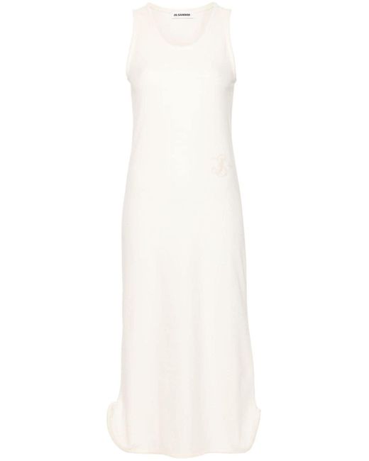 Jil Sander White Logo-appliqué Velour Maxi Dress