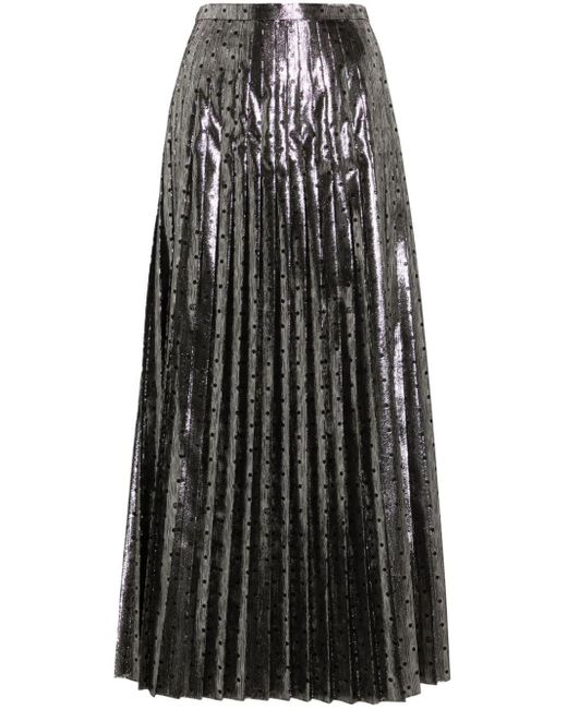 Gucci Gray Lamé Polka-dot Crepe Maxi Skirt