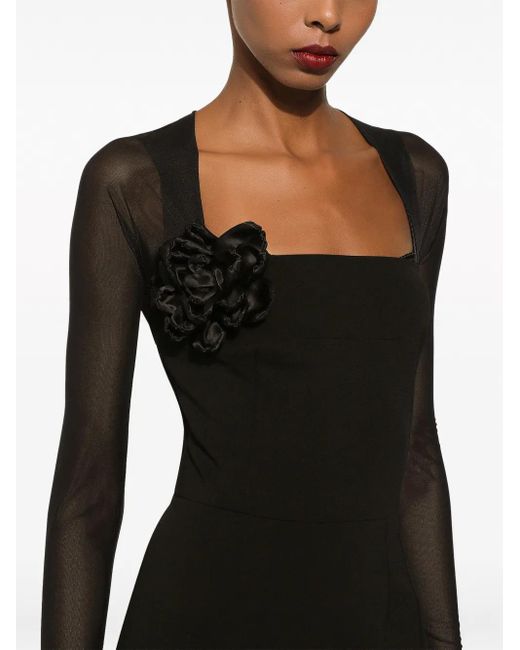 Dolce & Gabbana Black Jersey Dress With Tulle Sleeves