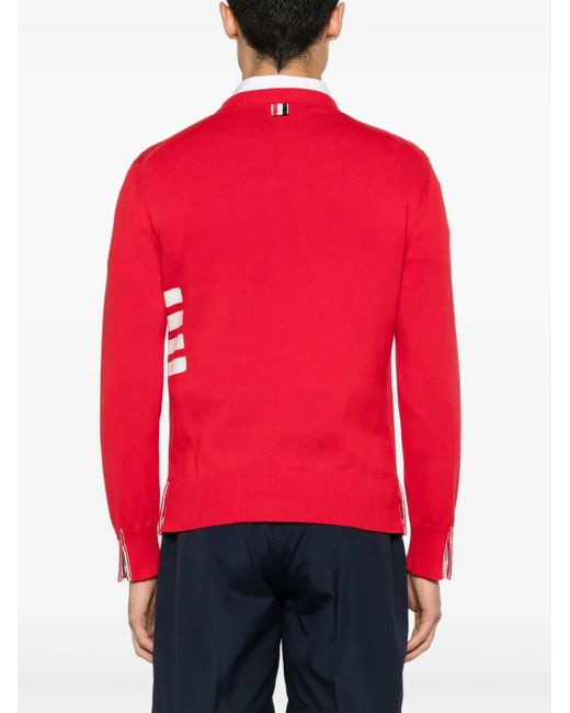 Thom Browne Red 4-Bar Cotton Jumper for men