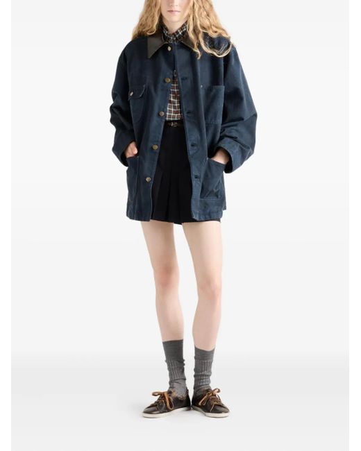 Prada Blue Leather-Pocket Pleated Mini Skirt