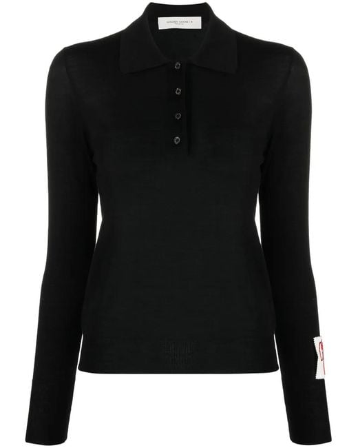 Golden Goose Deluxe Brand Black Fine-Knit Wool Polo Shirt
