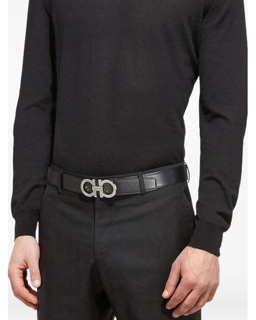 Ferragamo White Gancini Buckle Reversible Belt for men