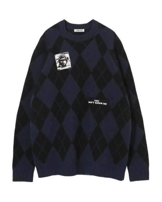 Undercover Blue Argyle-Patterned Sweater for men