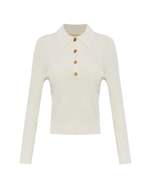 MICHAEL Michael Kors White Ribbed-Knit Long-Sleeve Polo Top