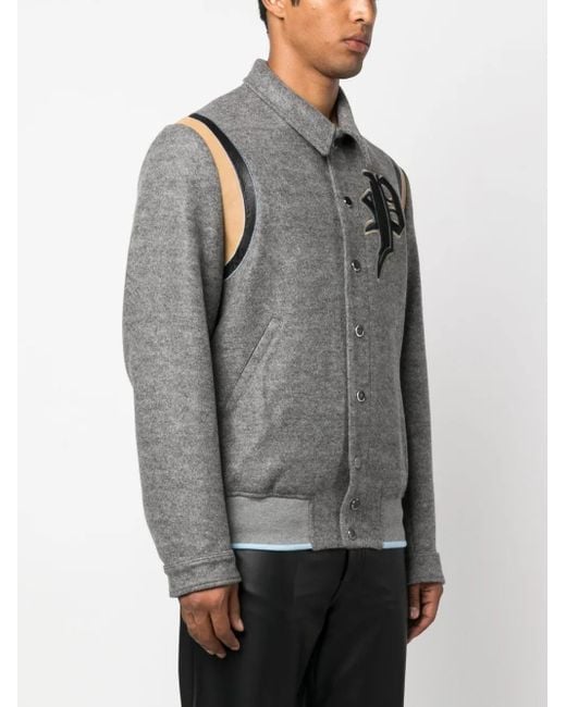 Philipp Plein Gray Logo-Appliqué Cotton Bomber Jacket for men
