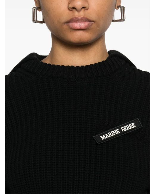 MARINE SERRE Black Half Cardigan Knit Sweater