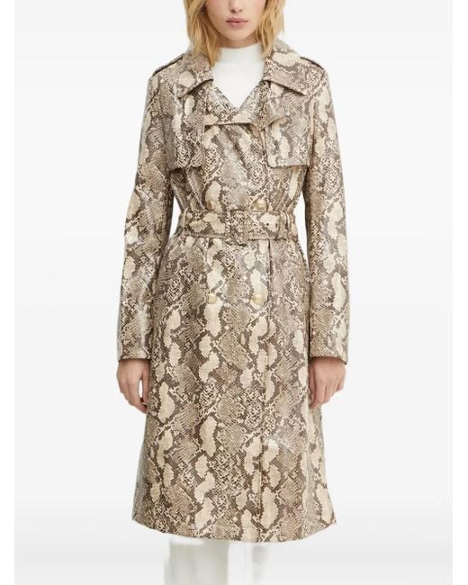 Guess Natural Snakeskin-Print Belted Trench Coat