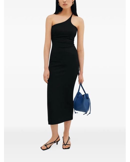 MARCELLA Black Bergen One-Shoulder Midi Dress