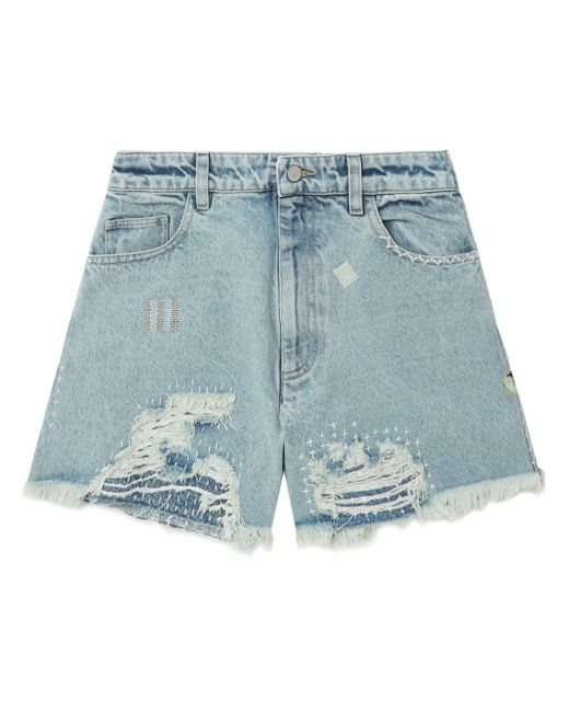 Sea Blue Distressed Denim Shorts