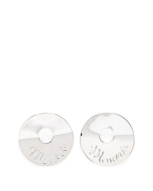 Marni White Logo Round Earrings