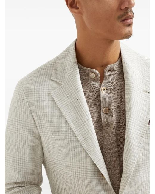 Brunello Cucinelli White Checked-Pattern Blazer for men
