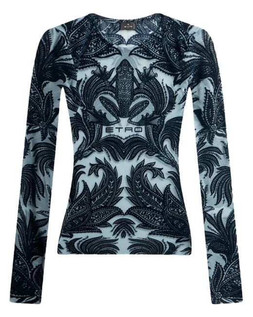 Etro Blue Beflocktes Tülltop