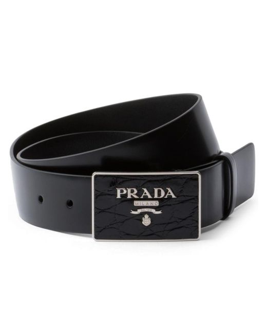 Prada Black Saffiano Logo-print Belt for men