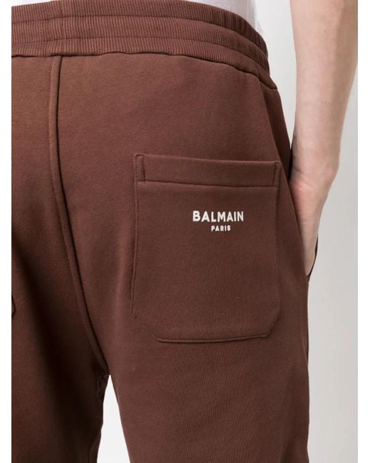 Balmain Brown Logo-Print Track Shorts for men