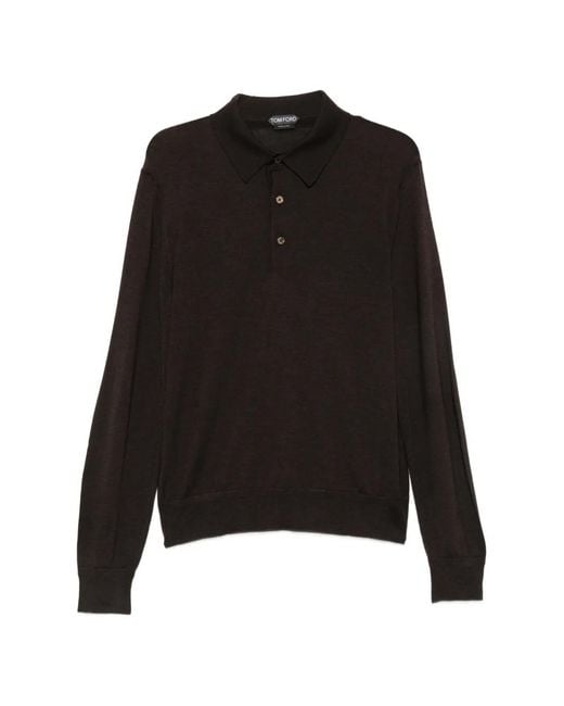 Tom Ford Black Long-Sleeve Buttoned Polo Shirt for men
