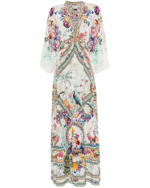 Camilla White Crystal-embellished Floral-print Dress