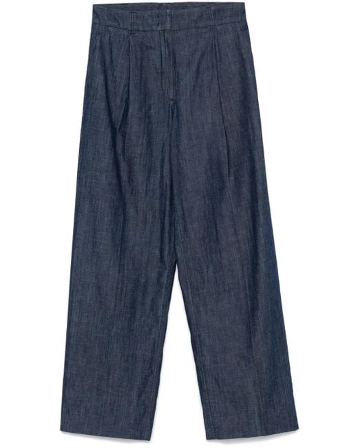 Another Tomorrow Blue Chambray Wide-Leg Jeans