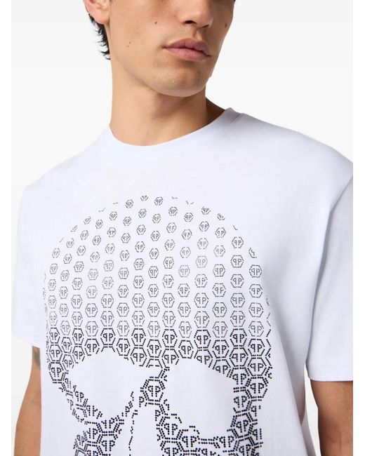 Philipp Plein White Round-Neck Skull-Detail T-Shirt for men
