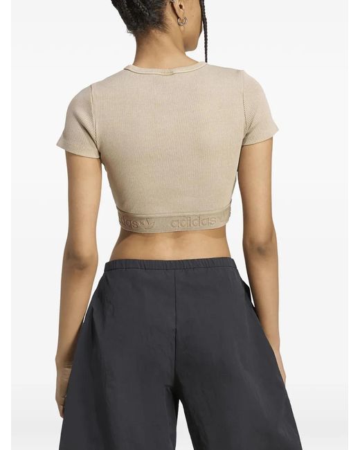 Adidas White Logo-Embroidered T-Shirt