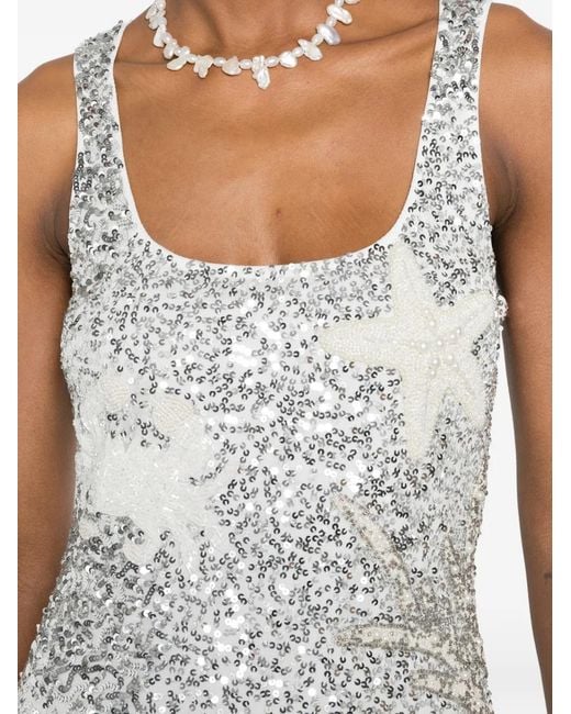 Leslie Amon White Mermaid Sequin-Embellished Mini Dress