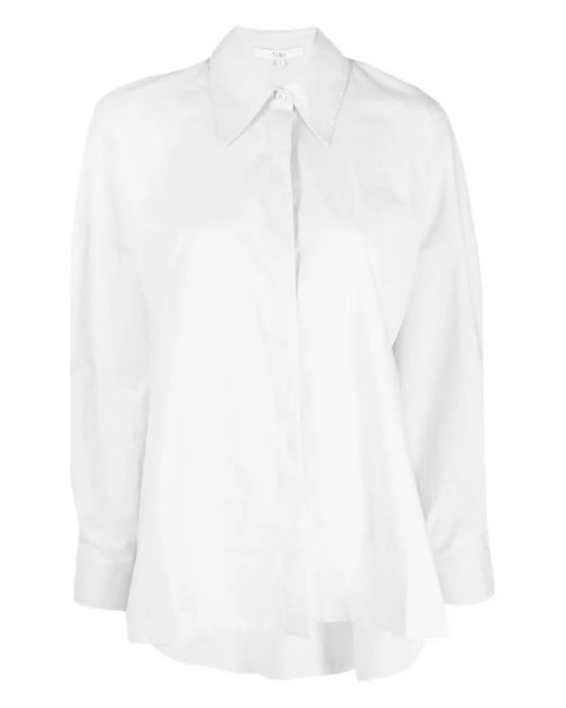 Tibi White Gabe Point-Collar Long-Sleeved Shirt