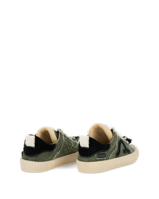 Springa Green Canvas Frayed-Trim Sneakers for men