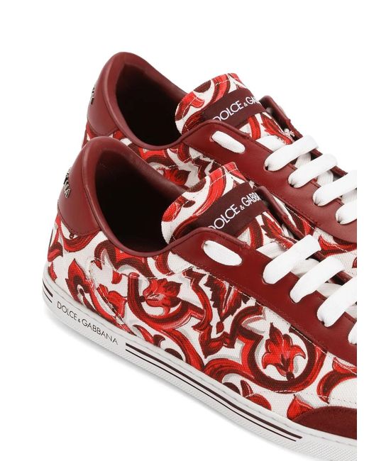 Dolce & Gabbana Red Majolica-Print Cotton Saint Tropez Light Sneakers for men