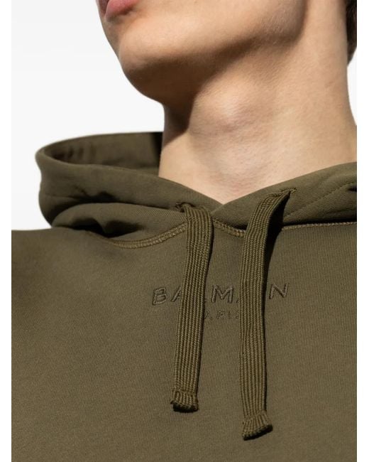 Balmain Green Logo-Embroidered Hoodie for men