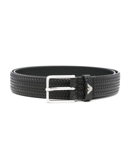 Emporio Armani Black Interwoven Leather Belt for men