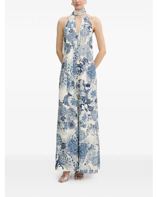 Guess Blue Floral-Print Halterneck Maxi Dress