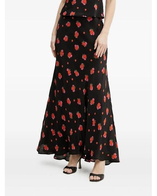 Bardot Black Floral-Print Flared Skirt