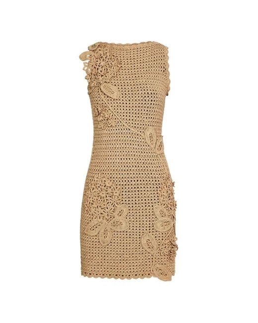 Oscar de la Renta Natural Flower-Motif Mini Dress