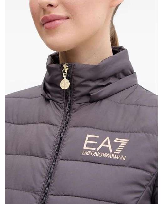 EA7 Black Quilted Logo-Detail Jacket