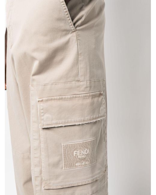 Fendi Weite Hose mit Logo-Patch in Natural für Herren