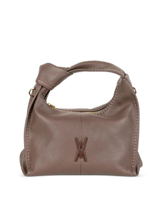 VISONA Brown Knotted-Handle Grained-Leather Clutch Bag