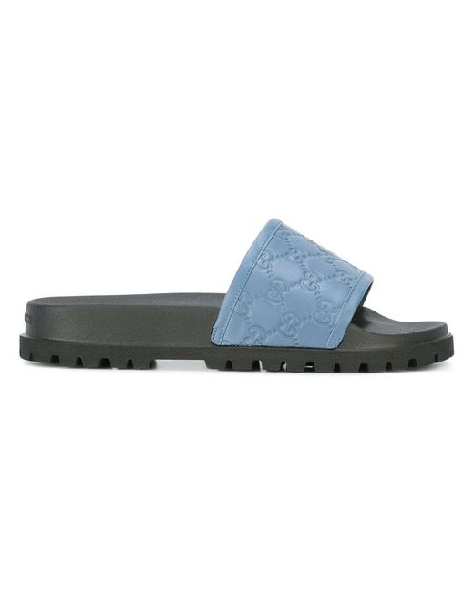 Lyst Gucci Signature Pool Slides in Blue for Men